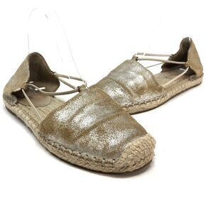 Eileen Fisher Shoes Womens 7 Lee Beige Shimmer Metallic Suede Espadrille Flats*